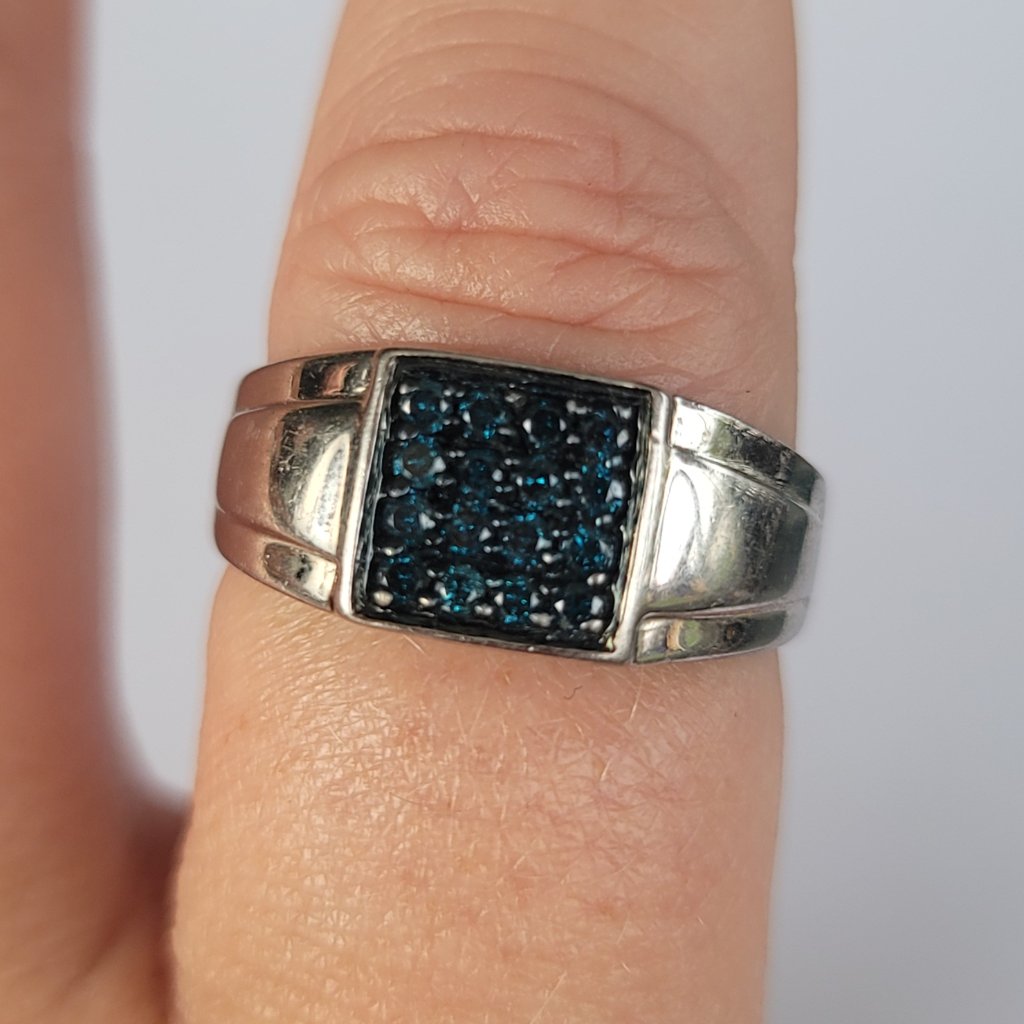Blue Diamond  Sterling Ring